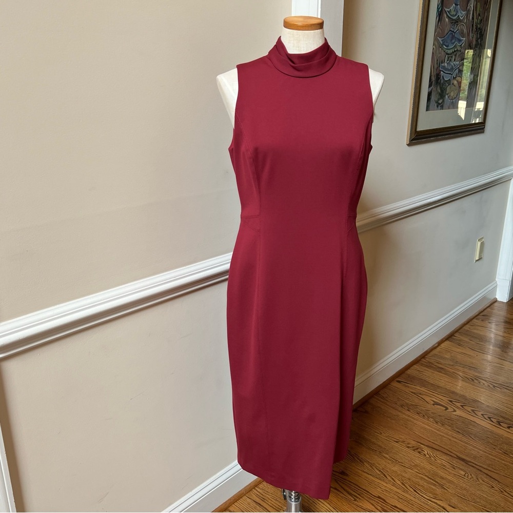 WHBM – Burgendy/Wine Mock neck Sleeveless Front Kick Split Dress – Size 12
